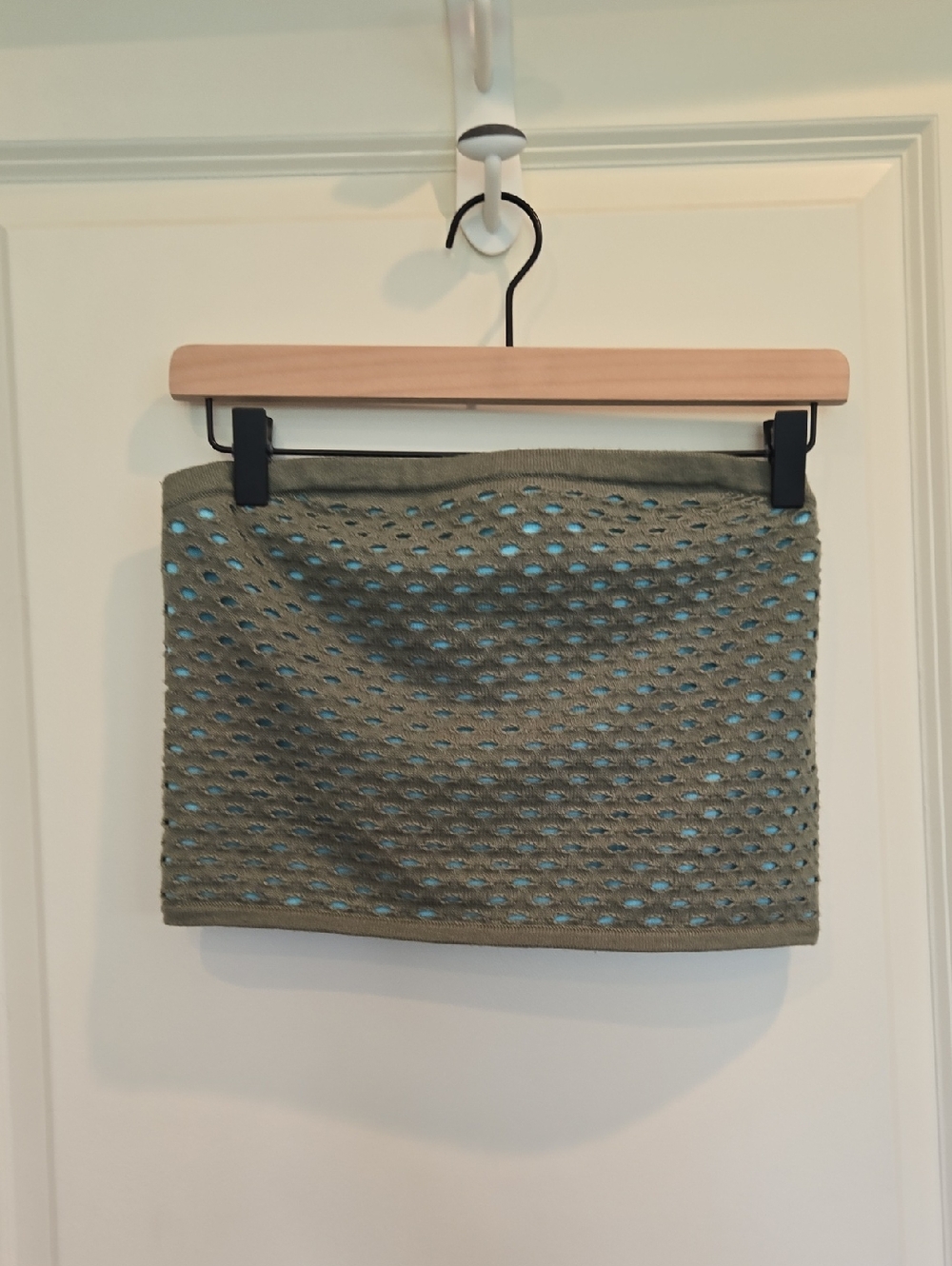 aerie Olive Green Knit Crop Top with Light Blue Underlay